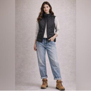 IZOD - Black Quilted Zip Front Vest - M - China